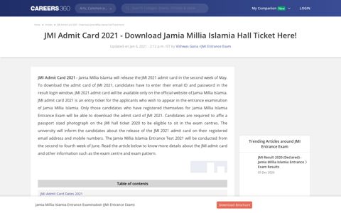 JMI Admit Card 2020 (Released): Jamia Millia Islamia Hall ...