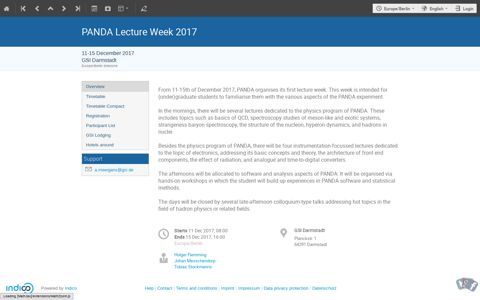 PANDA Lecture Week 2017 (11-15 December 2017): Overview · GSI ...