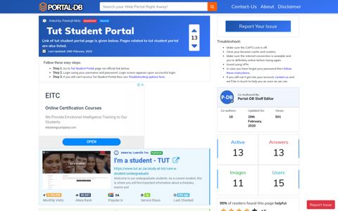 (TUT) Student Portal Login - Portal-DB.live