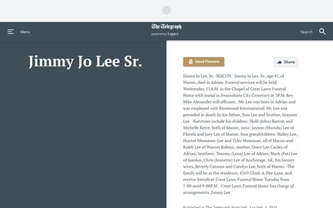 Jimmy Lee Obituary (2003) - The Telegraph - Legacy.com