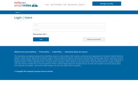 Login | Users | Hastings Direct SmartMiles Insurance