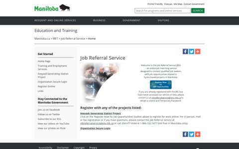 Job Referral Service - Province of Manitoba