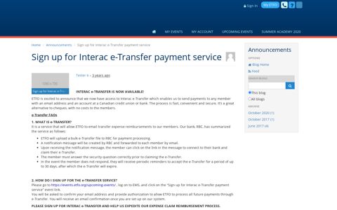 Sign up for Interac e-Transfer payment service