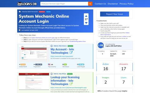 System Mechanic Online Account Login - Logins-DB