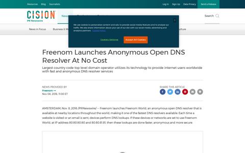 Freenom Launches Anonymous Open DNS Resolver At No Cost
