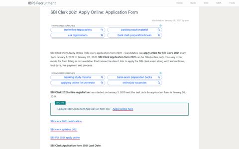 SBI Clerk 2021 Apply Online Link: Application Form - IBPS ...