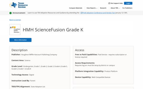 HMH ScienceFusion Grade K | Texas Resource Review
