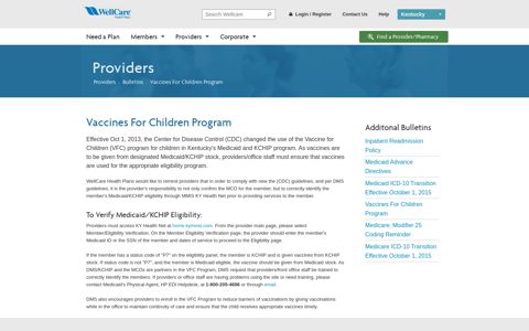 Vaccines For Children Program | WellCare