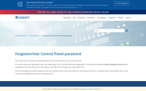 Forgotten/lost Control Panel password - Online manual | ICDSoft