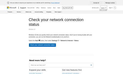 Check your network connection status - Microsoft Support
