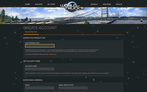 Create Account - World of Trucks