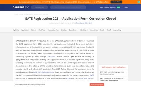 GATE Registration 2021 - Application Form Correction Closed