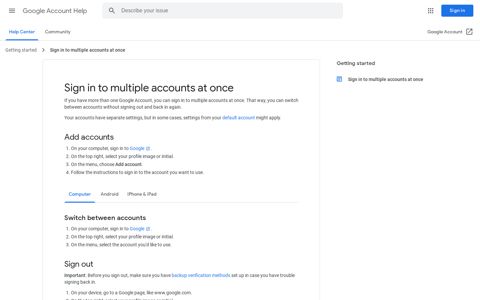 Sign in to multiple accounts at once - Computer - Google ...