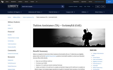 Tuition Assistance (TA) – GoArmyEd (GAE) | Military Affairs ...