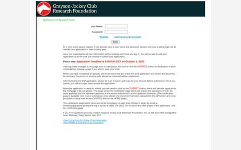 Application for Research Grant: Login - Grayson-Jockey Club