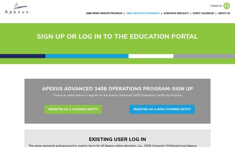 340B Certificate Program Sign Up/Log In - Apexus