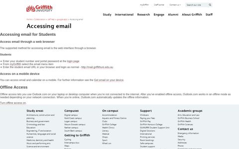 Accessing email - Staff portal - Griffith University