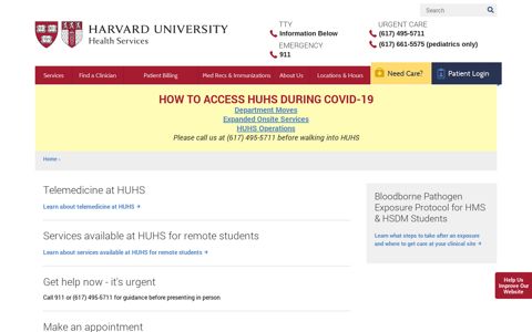 Need Care? | Harvard University Health Services
