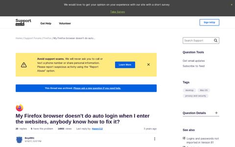 My Firefox browser doesn't do auto login when I enter the ...