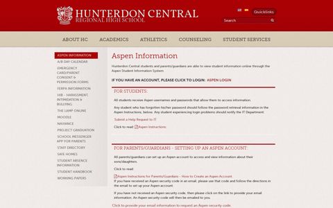 Aspen Information - Hunterdon Central Regional High School