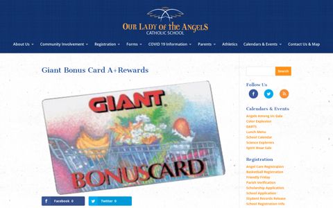 Giant Bonus Card A+Rewards - Our Lady Of The Angels