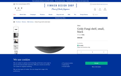 Menu Gridy Fungi shelf, small, black | Finnish Design Shop