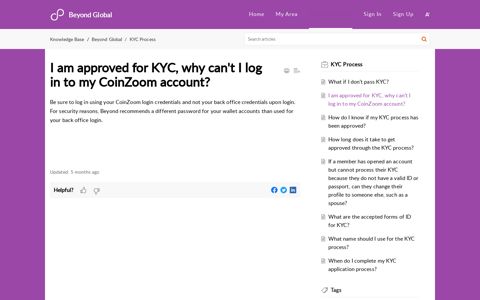 I am approved for KYC, why can't I log in to my CoinZoom ...