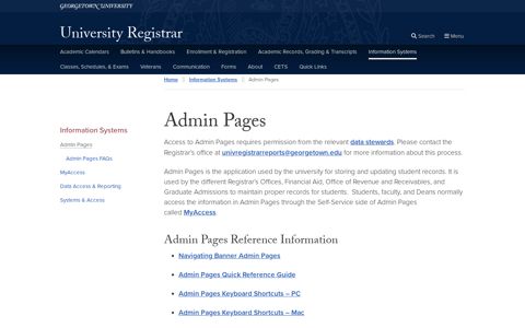 Admin Pages | University Registrar | Georgetown University