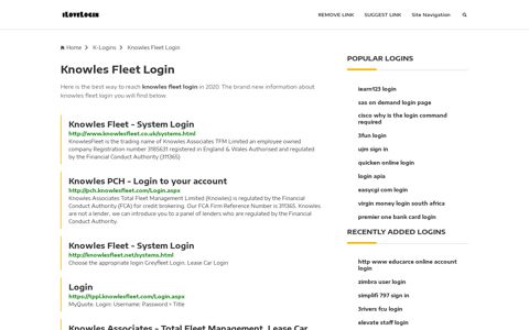 Knowles Fleet Login ❤️ One Click Access