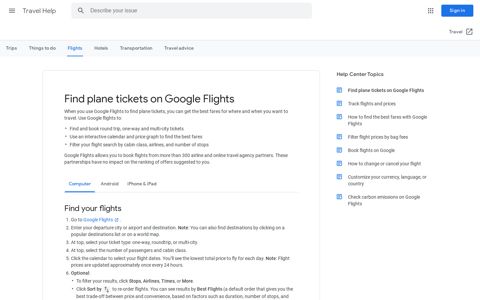 Find plane tickets on Google Flights - Computer - Travel Help