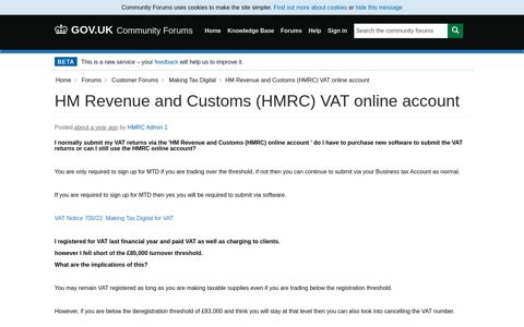 HM Revenue and Customs (HMRC) VAT online account ...