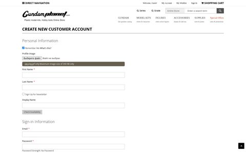 Create New Customer Account - Gundam Planet
