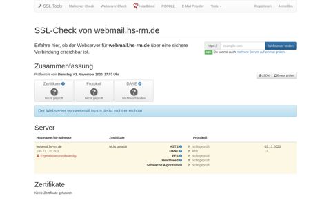 webmail.hs-rm.de - SSL / HTTPS Check · SSL-Tools