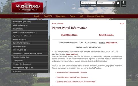 Parent Portal Information | Westford Public Schools