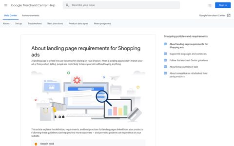 About landing page requirements for Shopping ads - Google ...