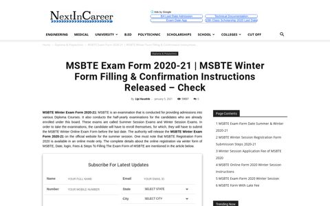MSBTE Exam Form Winter 2020-21: Application Form ...