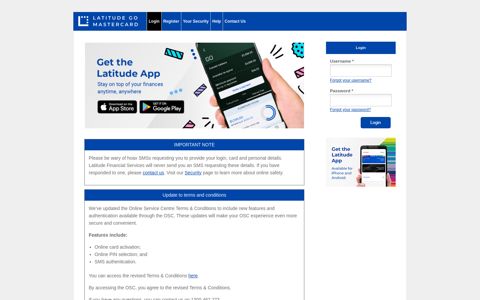 Latitude GO MasterCard Online Service Centre