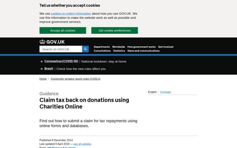 Claim tax back on donations using Charities Online - GOV.UK