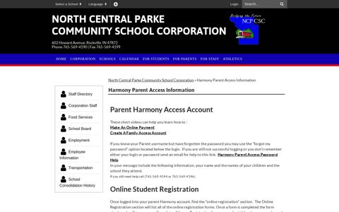 Harmony Parent Access Information - North Central Parke ...