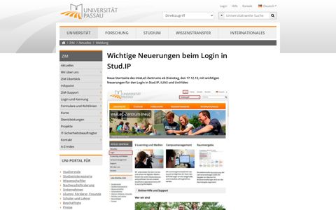 Wichtige Neuerungen beim Login in Stud.IP - Universität Passau