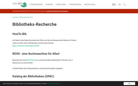 Bibliotheks-Recherche | Servicemenü - Hochschule Furtwangen