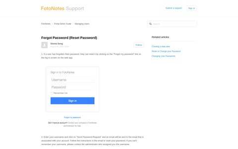 Forgot Password (Reset Password) – FotoNotes