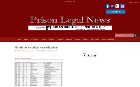 Florida police officer decertifications | Prison Legal News