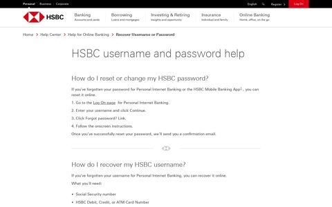Recover Username or Password - HSBC Help - HSBC Bank ...