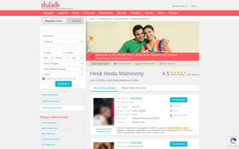 No 1 Site for Hindi Hindu Matrimony ... - Shaadi.com