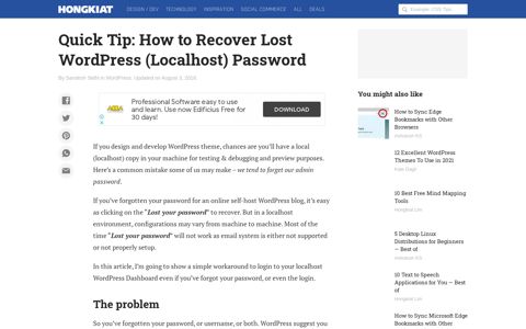 How to Recover Lost Wordpress (Localhost) Password