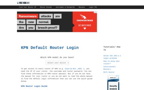 KPN routers - Login IPs and default usernames & passwords