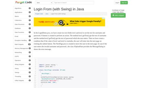 Login From (with Swing) in Java - Forget Code