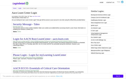 Aacn Learn Center Login Security Message - Taleo - http://aacn ...
