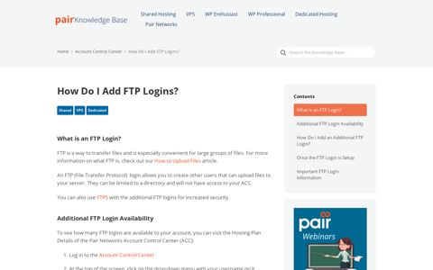 How Do I Add FTP Logins? | Pair Knowledge Base